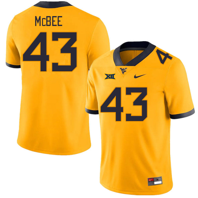 Men #43 Colin McBee West Virginia Mountaineers College Football Jerseys Stitched Sale-Gold